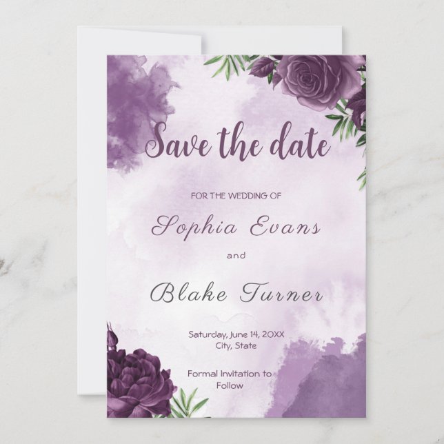 Dark Purple Roses Floral Gothic Save the Date Invitation (Front)