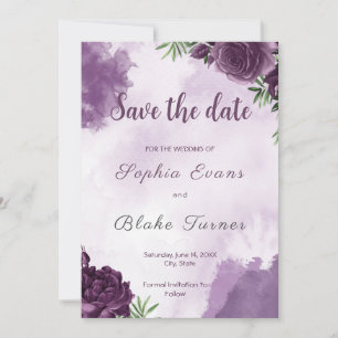 Dark Purple Roses Floral Gothic Save the Date Invitation