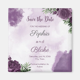 Dark Purple Roses Floral Gothic Save the Date Magnet