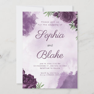 Dark Purple Roses Floral Gothic Wedding Invitation