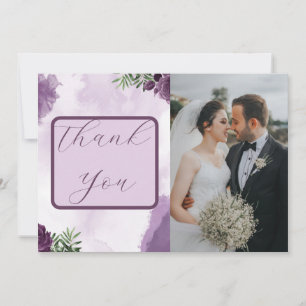 Dark Purple Roses Floral Gothic Wedding Photo Thank You Card