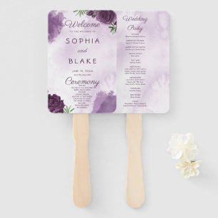 Dark Purple Roses Floral Gothic Wedding Program Hand Fan