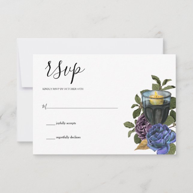 Dark Purple Roses Gothic RSVP Card (Front)