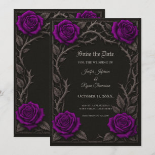 Dark purple roses Gothic Save the date Announcement