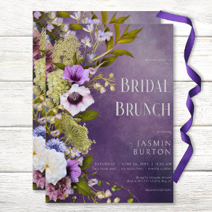 Dark Purple & Sage Floral Modern Bridal Brunch Invitation