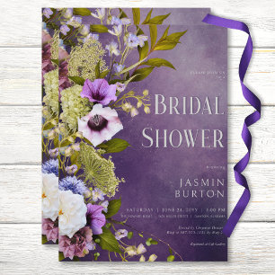 Dark Purple & Sage Floral Modern Bridal Shower Invitation