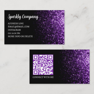 Dark purple sparkle black elegant QR code Business Card