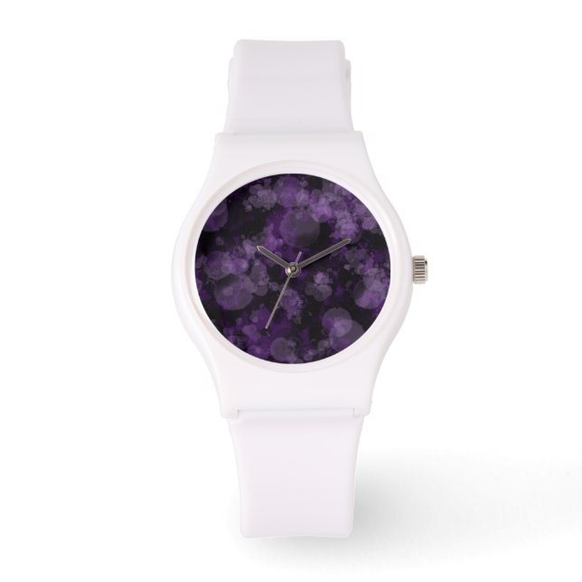 Dark Purple Splash Sporty White Watch (Front)