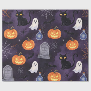 Dark Purple Spooky Halloween Oil Painting Wrapping Paper