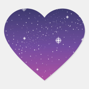 Dark Purple Starry Night Sky Heart Sticker