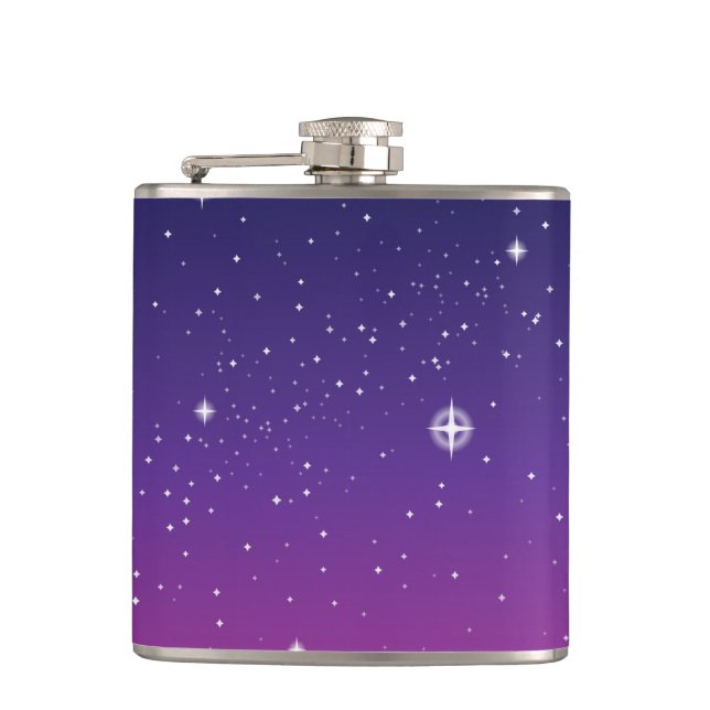 Dark Purple Starry Night Sky Hip Flask (Front)
