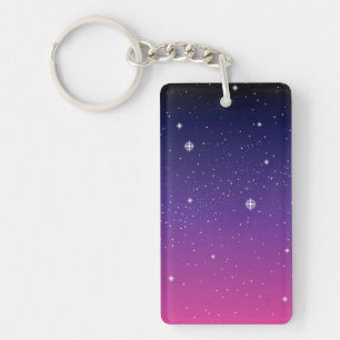 Dark Purple Starry Night Sky Key Ring