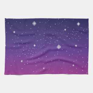 Dark Purple Starry Night Sky Tea Towel