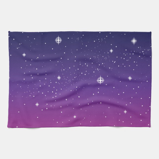 Dark Purple Starry Night Sky Tea Towel (Horizontal)