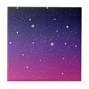 Dark Purple Starry Night Sky Tile