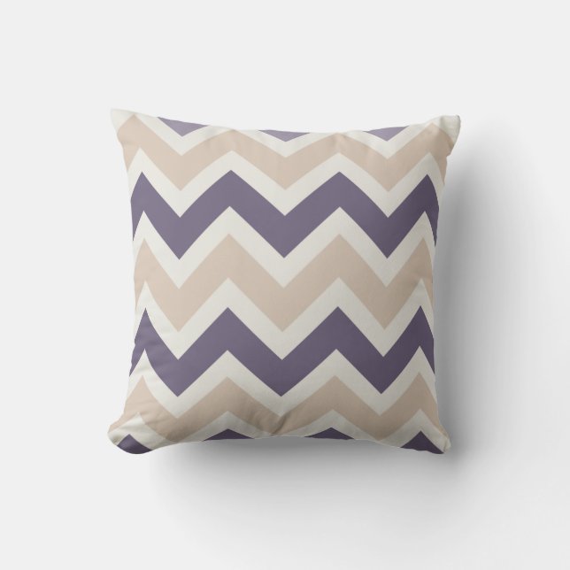 Dark Purple, Tan, Ivory Chevron Pattern Cushion (Front)
