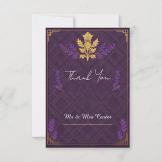 Dark Purple Tartan Scottish Thistle Wedding Thank  You Card