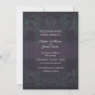Dark Purple Tartan Thistle Wedding Invitation