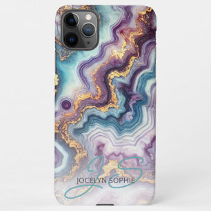 Dark Purple Teal Blue Gold Marble Art Pattern iPhone 11Pro Max Case