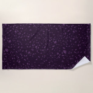 Dark Purple Tone on Tone Floral Botanical Vine Pat Beach Towel