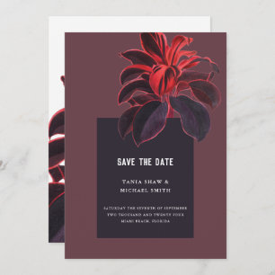 Dark Purple Tropical Vintage Plant Wedding Save The Date