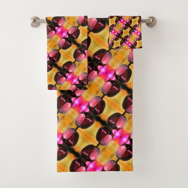 Dark Purple Tulip Flower Abstract Pattern     Bath Towel Set (Insitu)