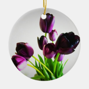 Dark Purple Tulips Ceramic Ornament