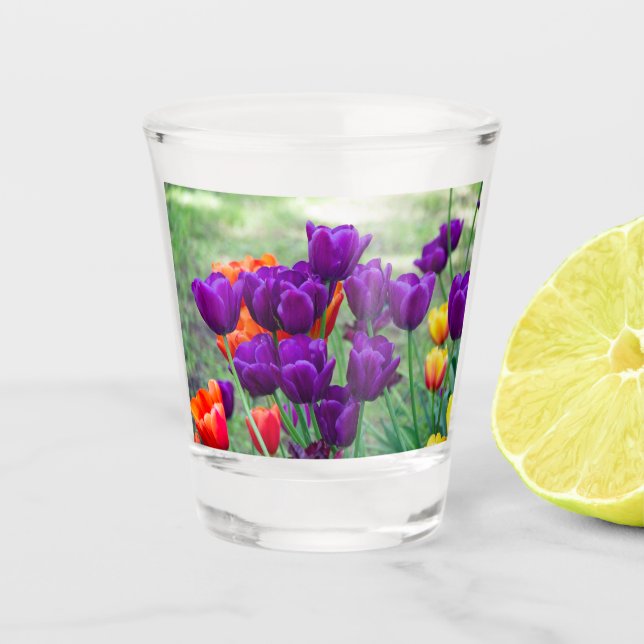 Dark purple tulips  jigsaw    shot glass (Front)