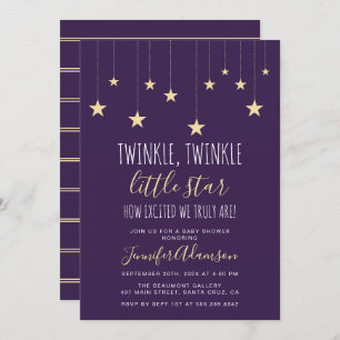 Dark Purple Twinkle Little Star Baby Shower Invitation