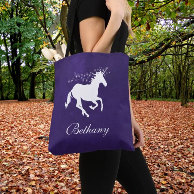 Dark Purple Unicorn Personalised Tote Bag (Purple Unicorn Personalized Tote Bag)