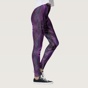 Dark Purple Violet Feather Texture Leggings