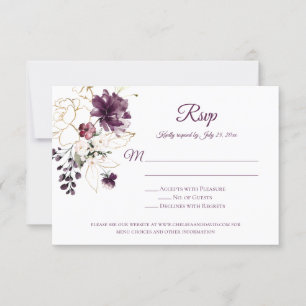 Dark Purple w/Gold Outline Roses Purple Back RSVP