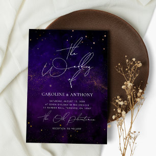 Dark Purple Watercolor Magical Gold Photo Invitation