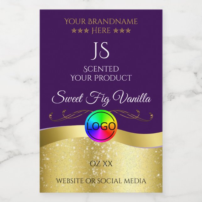 Dark Purple Wavy Gold Logo Monogram Product Label (Single Label)