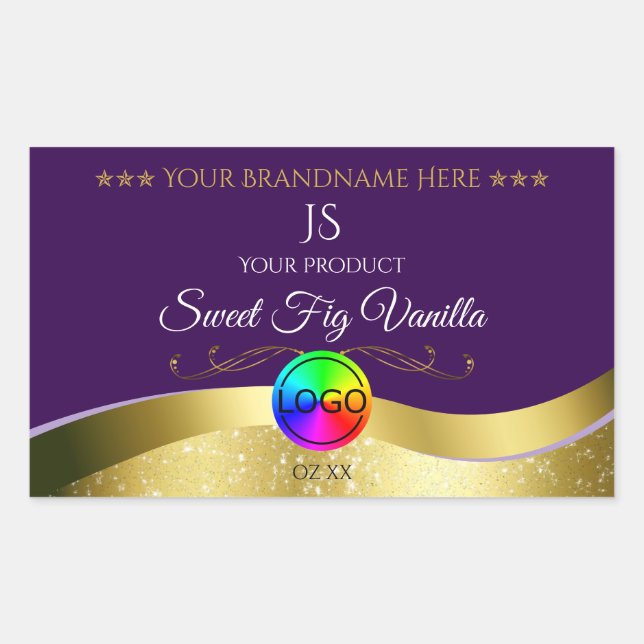 Dark Purple Wavy Gold Logo Monogram Product Label (Front)