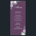 Dark Purple Wedding Menu Card<br><div class="desc">This dark purple wedding menu card features white and purple watercolor peonies,  lavender,  geometric shapes,  and elegant modern typography. Ideal for an outdoor wedding. Find matching items in Lavender Purple Floral Wedding Collection.</div>