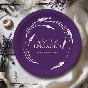 Dark Purple Wedding Paper Plates Floral Line Art