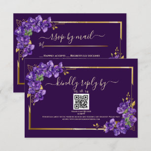 Dark Purple Wedding RSVP Violets Gold Frame Card