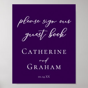 Dark Purple Wedding Sign Our Guest Book Poster