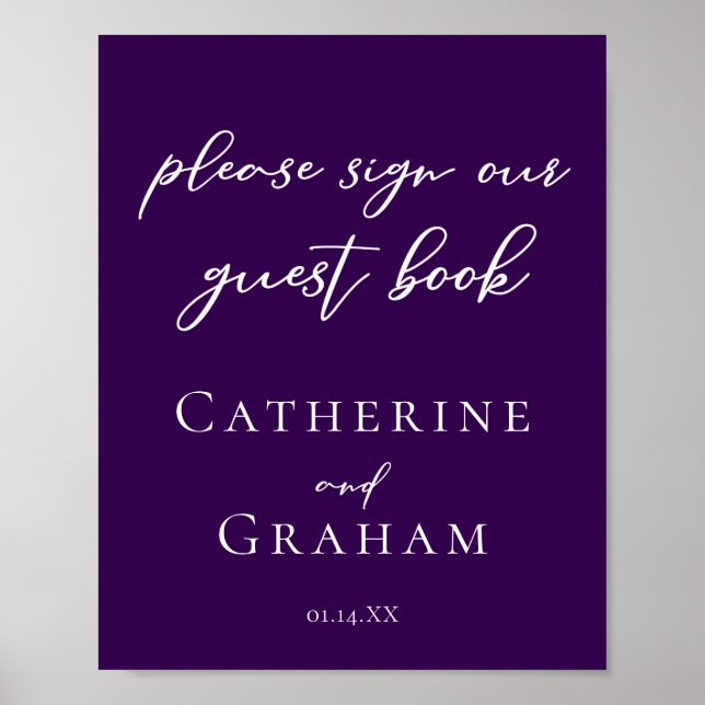 Dark Purple Wedding Sign Our Guest Book Poster (Front)