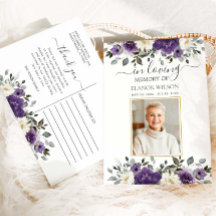 Dark Purple White Floral Photo Funeral Memorial