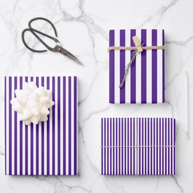 Dark Purple & White Stripes Wrapping Paper Sheet (Front)
