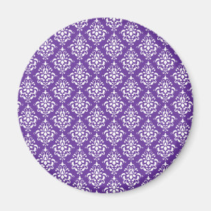 Dark Purple White Vintage Damask Pattern 1 Magnet