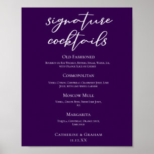 Dark Purple White Wedding Signature Cocktails Menu Poster