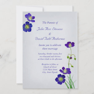 Dark Purple Wildflowers on Lavender Wedding Invitation