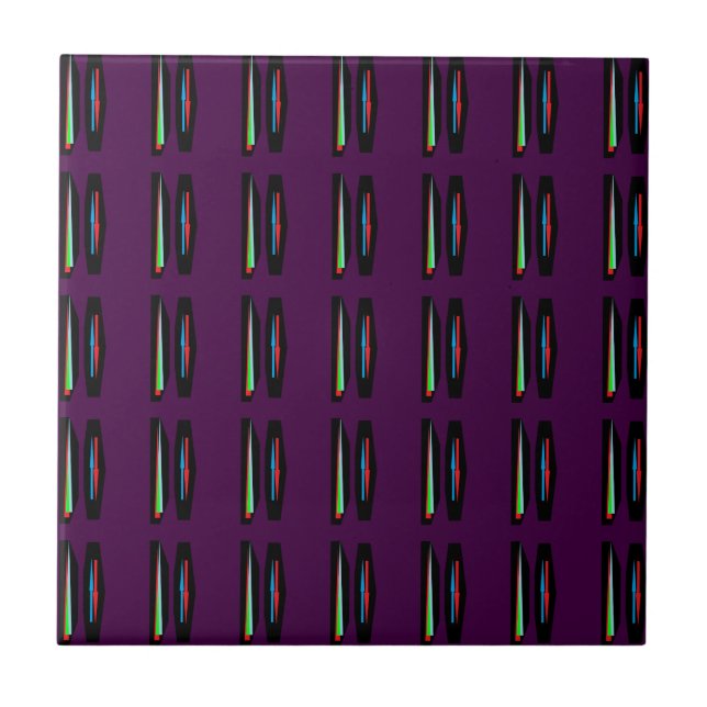 Dark purple with deep colours stripes ceramic tile (Front)