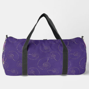 DARK PURPLE WITH GOLD SEASHELLS & MERMAIDS DUFFLE BAG