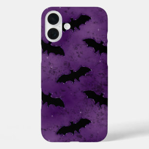 DARK PURPLE WITH SPOOKY BLACK HALLOWEEN BATS iPhone 16 PLUS CASE