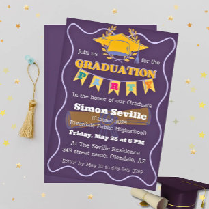 Dark Purple & Yellow Graduation Party Invitation