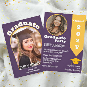 Dark Purple & Yellow with Photo Graduation Invitation